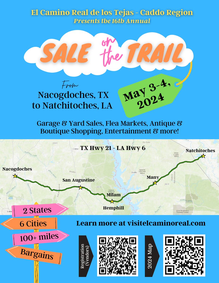 The Sale Must Go On!! The 2024 Sale on the Trail will get started this Friday, May 3rd rain or shine. Grab your umbrella, rain boots or grab your best slicker suit and hit the trail to find the best deals! #elcaminoreal #saleonthetrail #GoNatchitoches #explorelouisiana