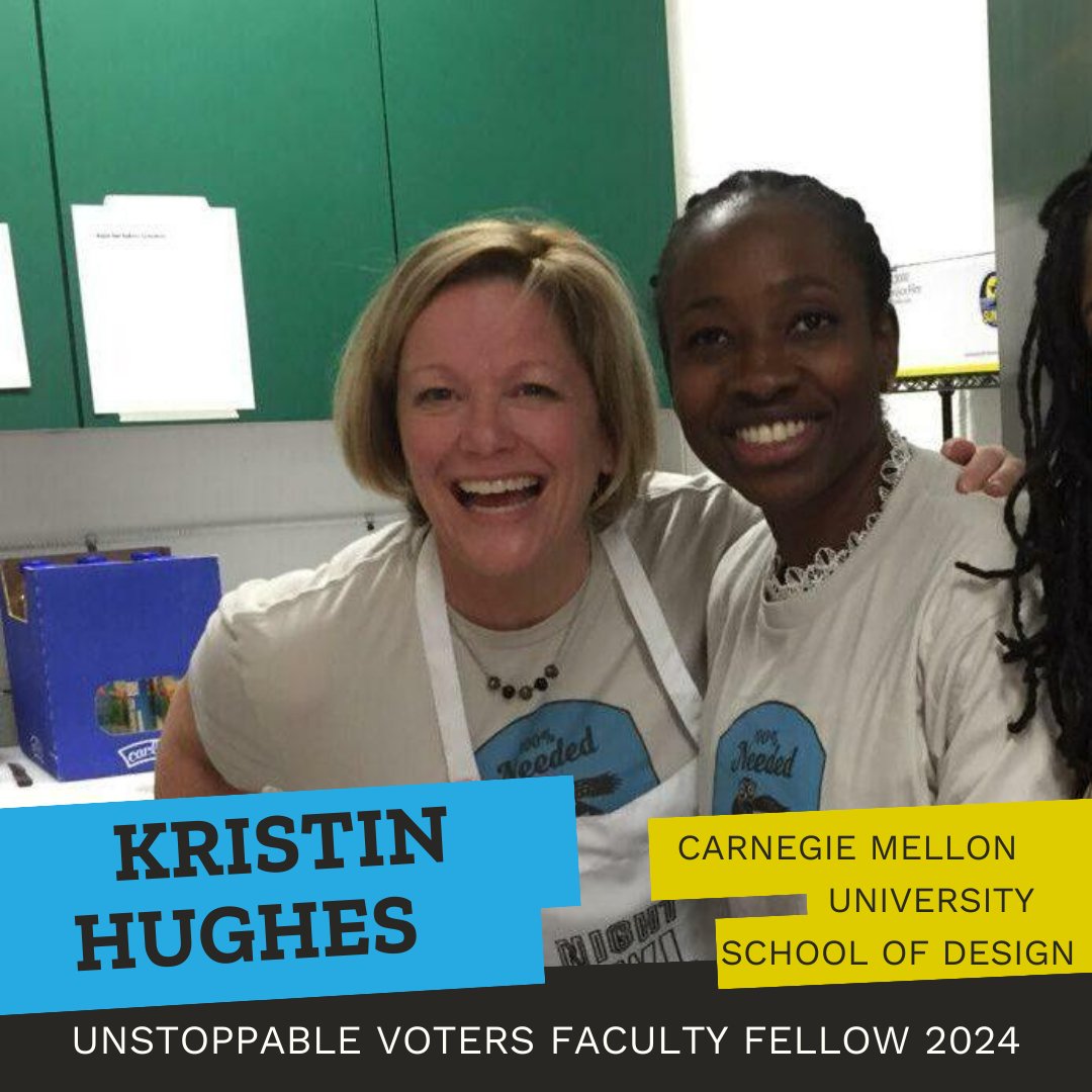 Meet our 2024 #UnstoppableVoters Faculty Fellows! Kristin Hughes (she/her) is a Professor of Design at @cmudesign. Her research and practice focus on how community-designed solutions can catalyze participation and action. Learn more about all our fellows: c4aa.org/unstoppable-vo…
