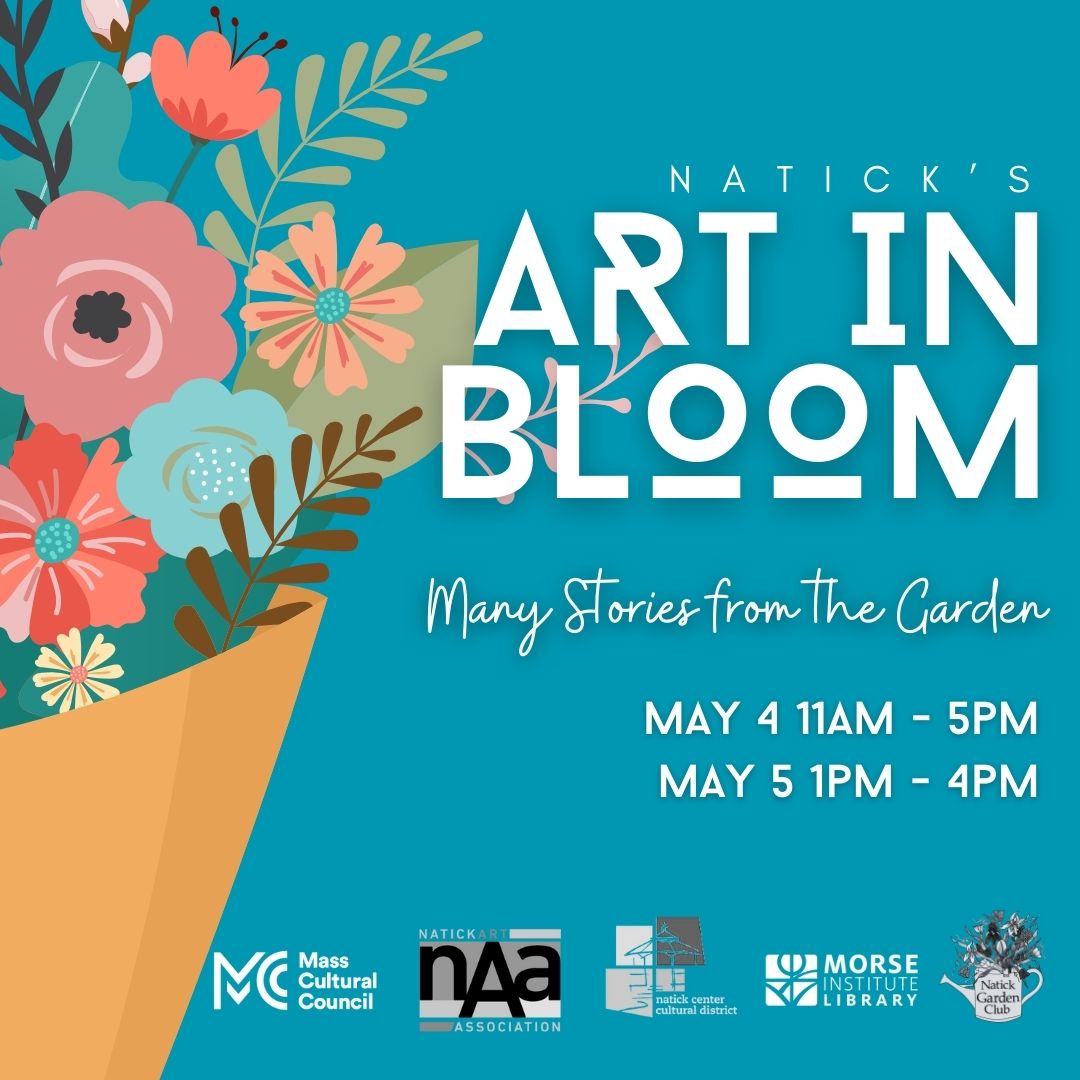 Don't forget - Art in Bloom is this Saturday, May 4, and Sunday, May 5, at the Morse Institute Library! 

ow.ly/wae850RpuNB 
#NatickCenter #WeAreMetrowest