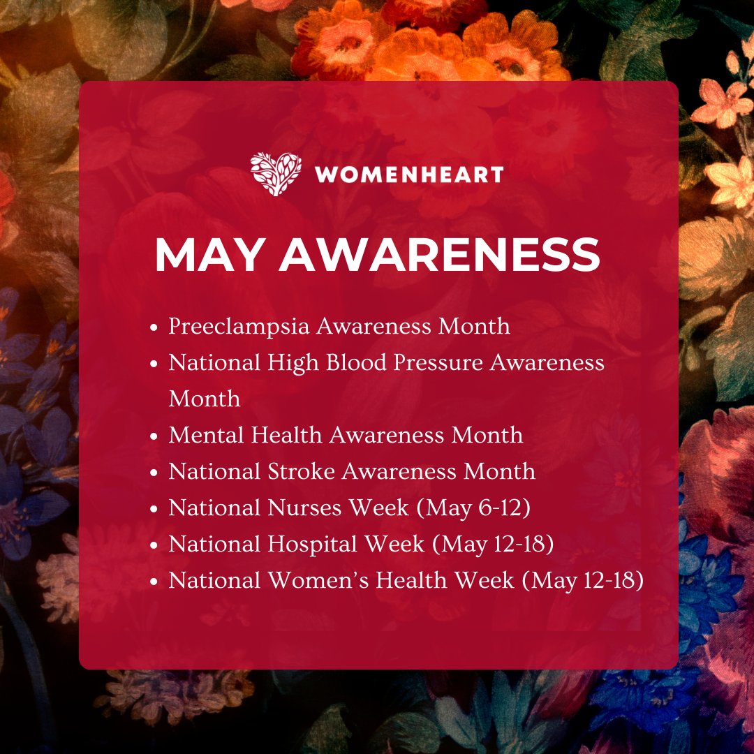 May is packed with awareness! Let's recognize: Preeclampsia Awareness Month High Blood Pressure Education Month Mental Health Awareness Month Stroke Awareness Month Nurses Week: May 6-12 Hospital Week: May 12-18 Women's Health Week: May 12-18 💙 #MayAwareness