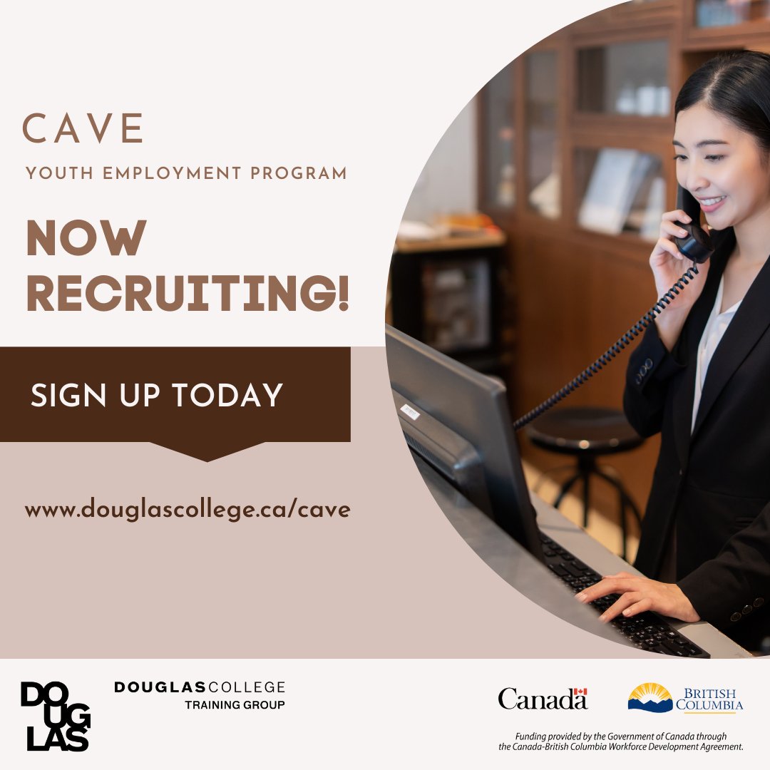 🔓Unlock Your Potential with the CAVE Program. Join our program in Burnaby for #youth aged 16-29. Personalized support, career planning, skill upgrades & more! 🔝Govt-funded = no cost to you! Next Class starts soon!

👉douglascollege.ca/cave

#employment #jobs #SkillTraining