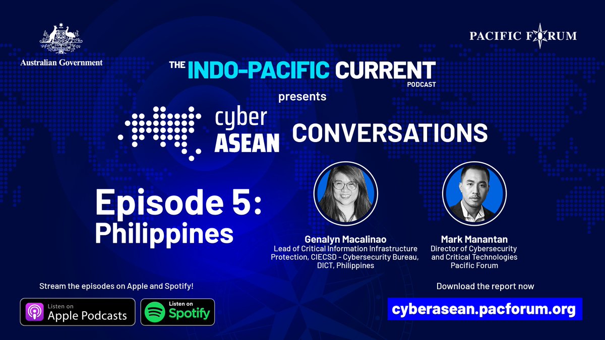 Explore the cyber challenges facing the #Philippines in our latest #CyberASEAN Conversations!Genalyn Macalinao at @DICTgovph & @the_diplomark discuss critical information infrastructure protection and cybersecurity:
Apple: podcasts.apple.com/us/podcast/cyb…
Spotify: open.spotify.com/episode/7Khdtr…