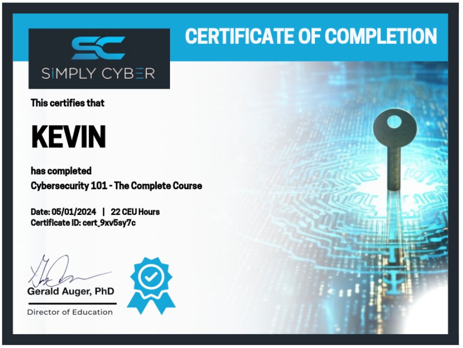 Just completed Simply Cyber Cybersecurity 101 Course.

Learned about:

-Different types of cybersecurity jobs.

-People, process and technologies

-Understanding fundamentals on networking, operating systems, cloud, software and terminal.

-Threat actors

-Public Entities

-Cyber…