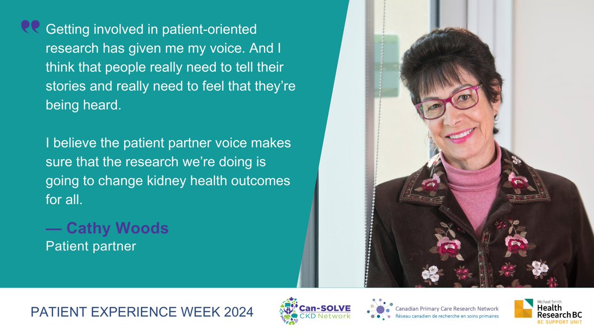 We believe patient partners are the backbone of equitable health research and are proud to work with patient partners, like Cathy, who help improve the patient experience for all. 💪 

Happy #PatientExperienceWeek!

#PXWeek #PtExp