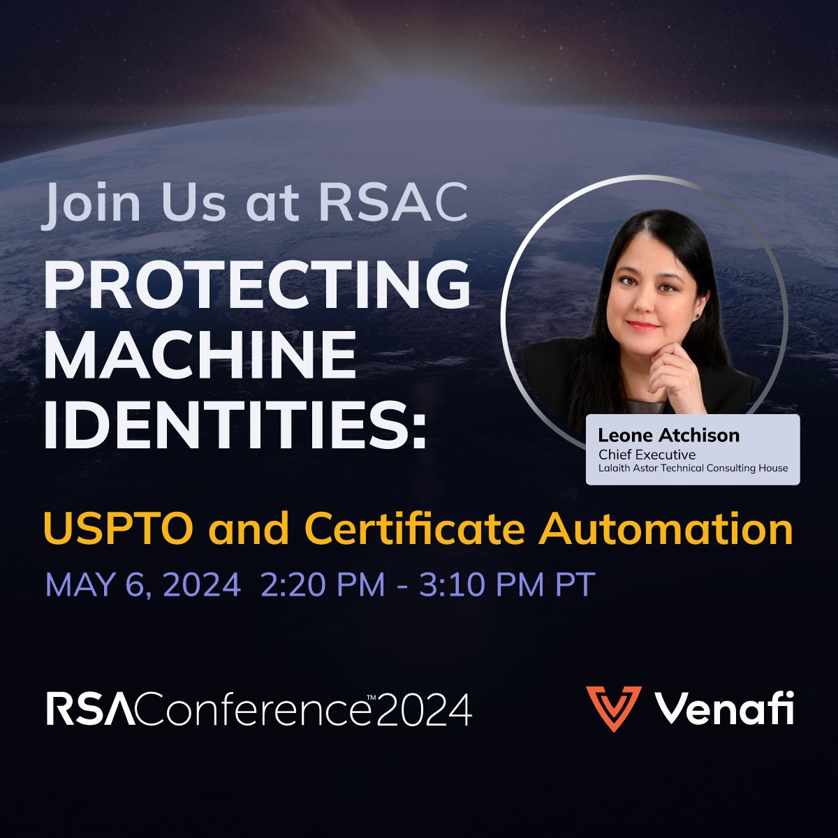 Next Monday at #RSAC 2024, come see us at two incredible events: ✅The 11th annual Public Sector Day by @Carahsoft: carahevents.carahsoft.com/Event/Details/… ✅ Protecting Machine Identities: @uspto and Certificate Automation: rsaconference.com/usa/agenda/ses… Join us! #TransformWithVenafi