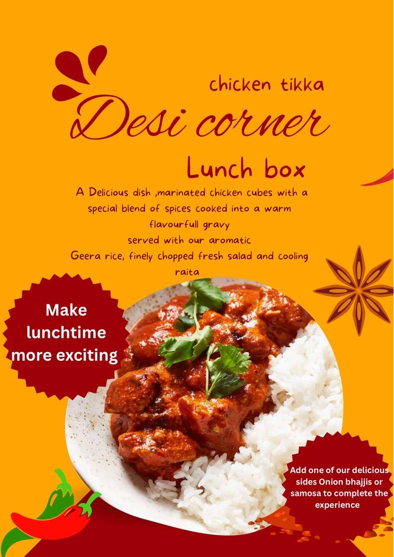Desi Corner back in @theBluemarket with a bang !! Try their Desi Corner Lunch Box, enjoy tasty Chicken tikka masala and rice Why not try out their street food menu lite bites? Samosas Samosa chaat Pani puri Onion bhajji Thursday to Saturday 10am to 4pm Market Pl. SE16 3UQ