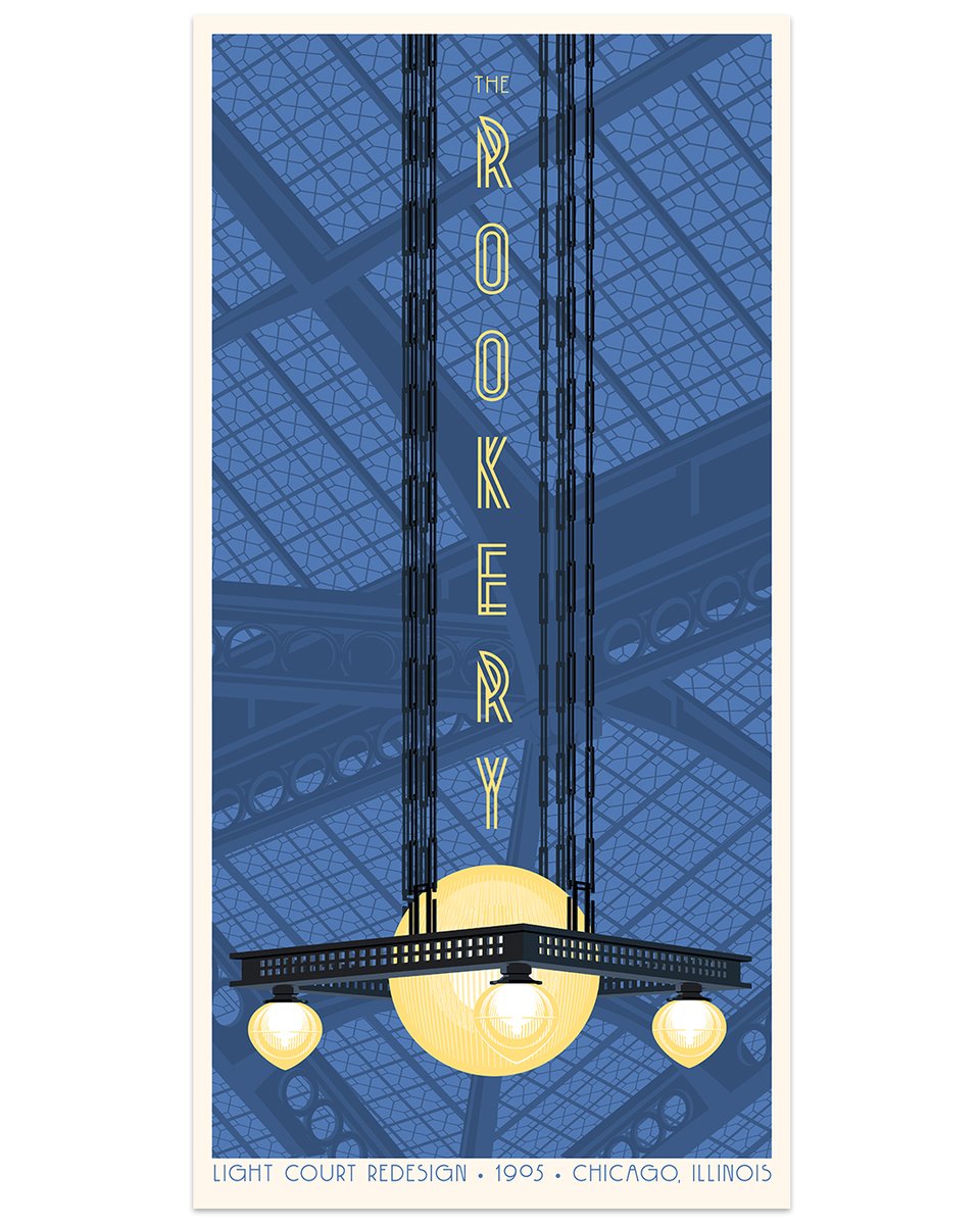 Artist @SteveThomasArt for #FrankLloydWright light court redesign inside #TheRookery in Chicago. Available online with the new collection of FLW artwork tomorrow, Thurs, May 2nd at 10am PT on Spoke-Art.com. #SteveThomas #SpokeArt #FLW #architecture #design #architect