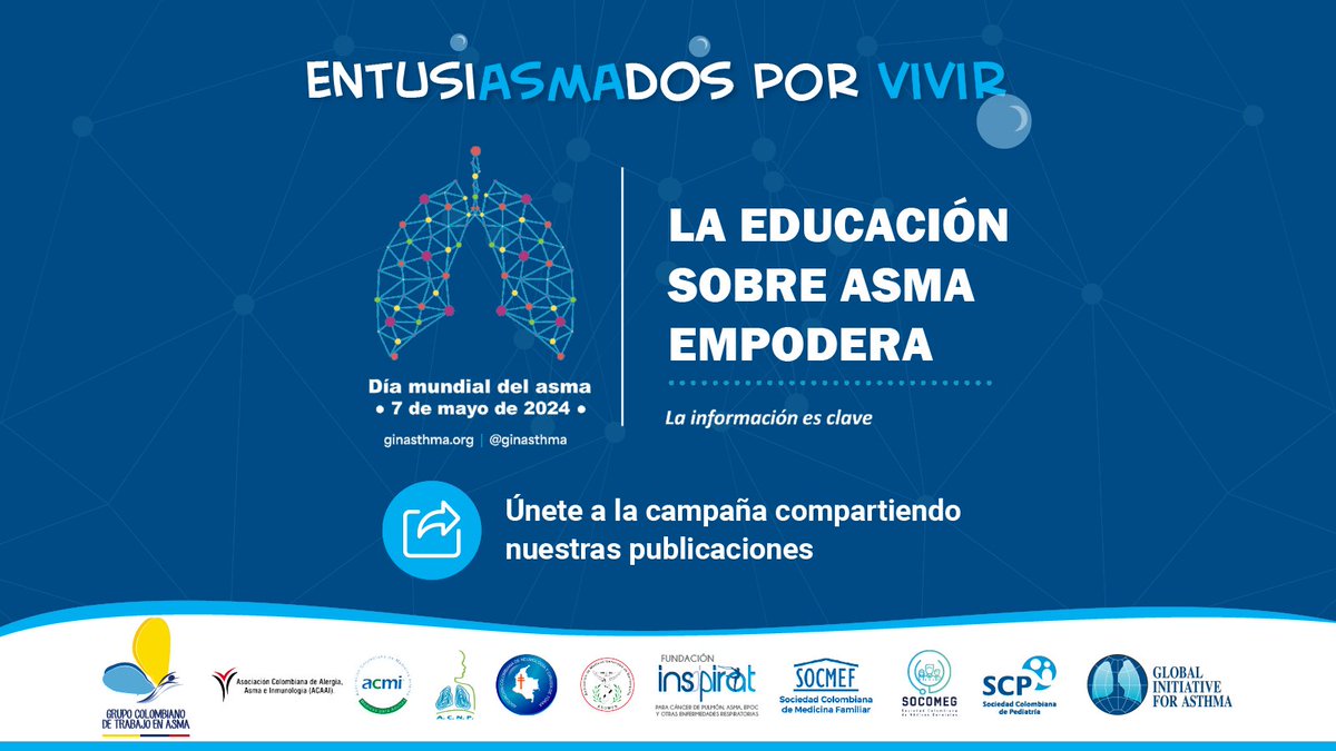 En mayo realizaremos una campaña especial por el #DíaMundialDelAsma donde resaltaremos la importancia de la educación para lograr empoderamiento en pacientes y familiares
Con nuestro lema #EntusiASMAdosPorVivir queremos destacar la resiliencia de las personas con #Asma
#INSPIRAT