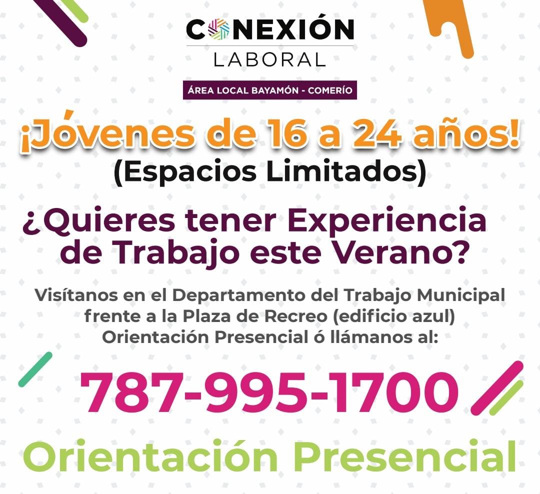 🌟 ¡Atención jóvenes! 🌟

¿Buscas una oportunidad de trabajo este verano? ¡Conexión Laboral es para ti! Tenemos espacios limitados disponibles. Llama al 787-995-1700 para asegurar tu lugar.  💼🚀
#uprb #siguelaseñalvaquera #fuerzavaqueraenacción