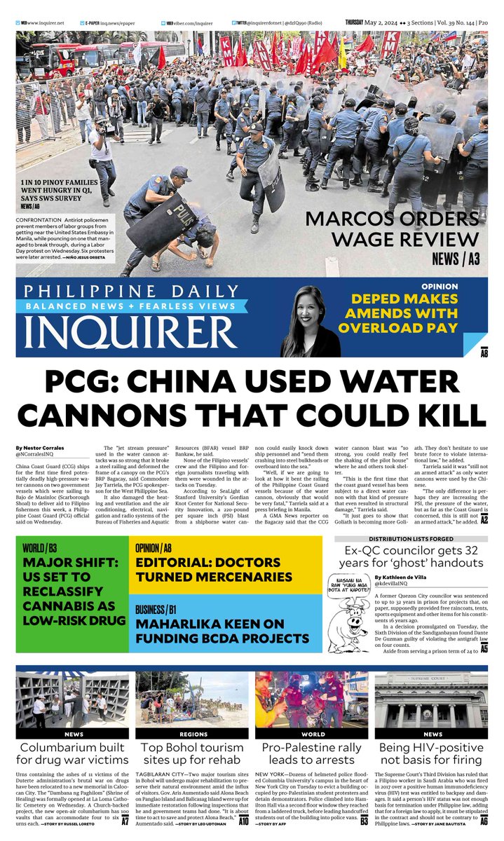 Today's Inquirer front page (May 2, 2024).

More at inq.news/plusfront6 📰#INQFrontPage