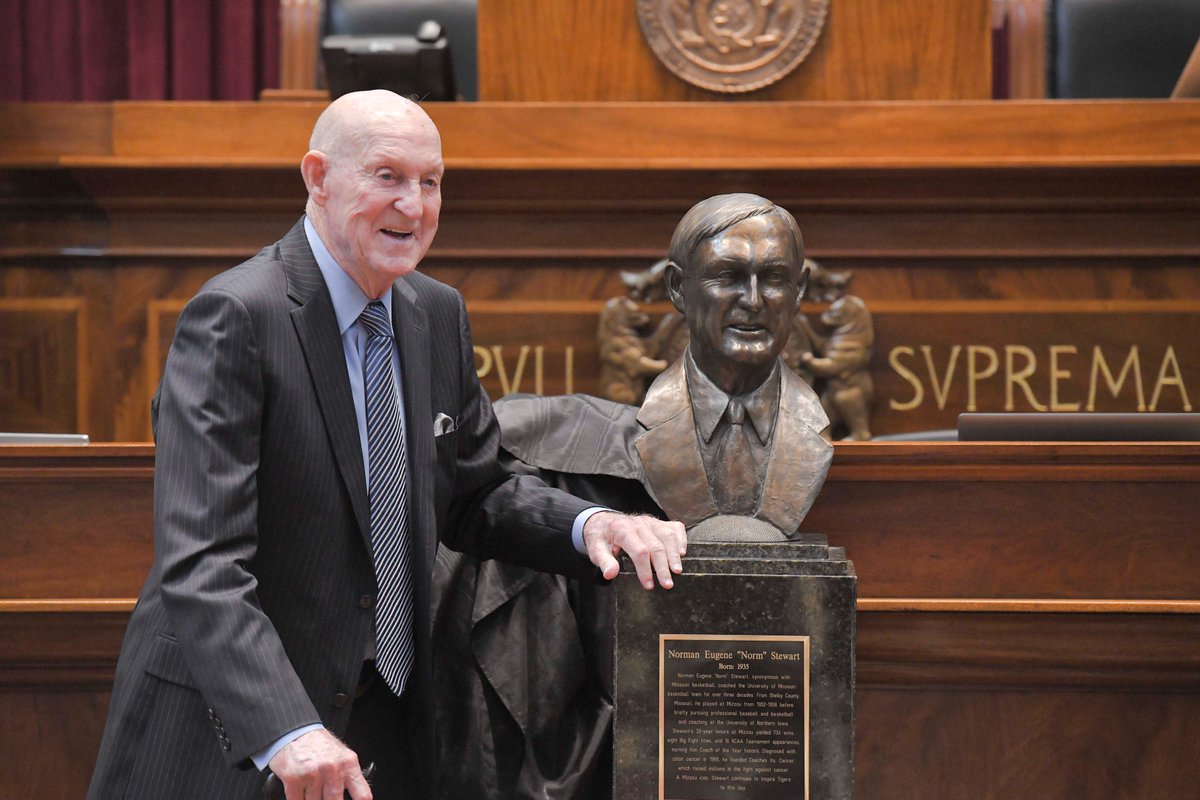 This afternoon, the legendary Norm Stewart was in the House for the unveiling of his bust and addition to the Hall of Famous Missourians in the Missouri Capitol! #moleg