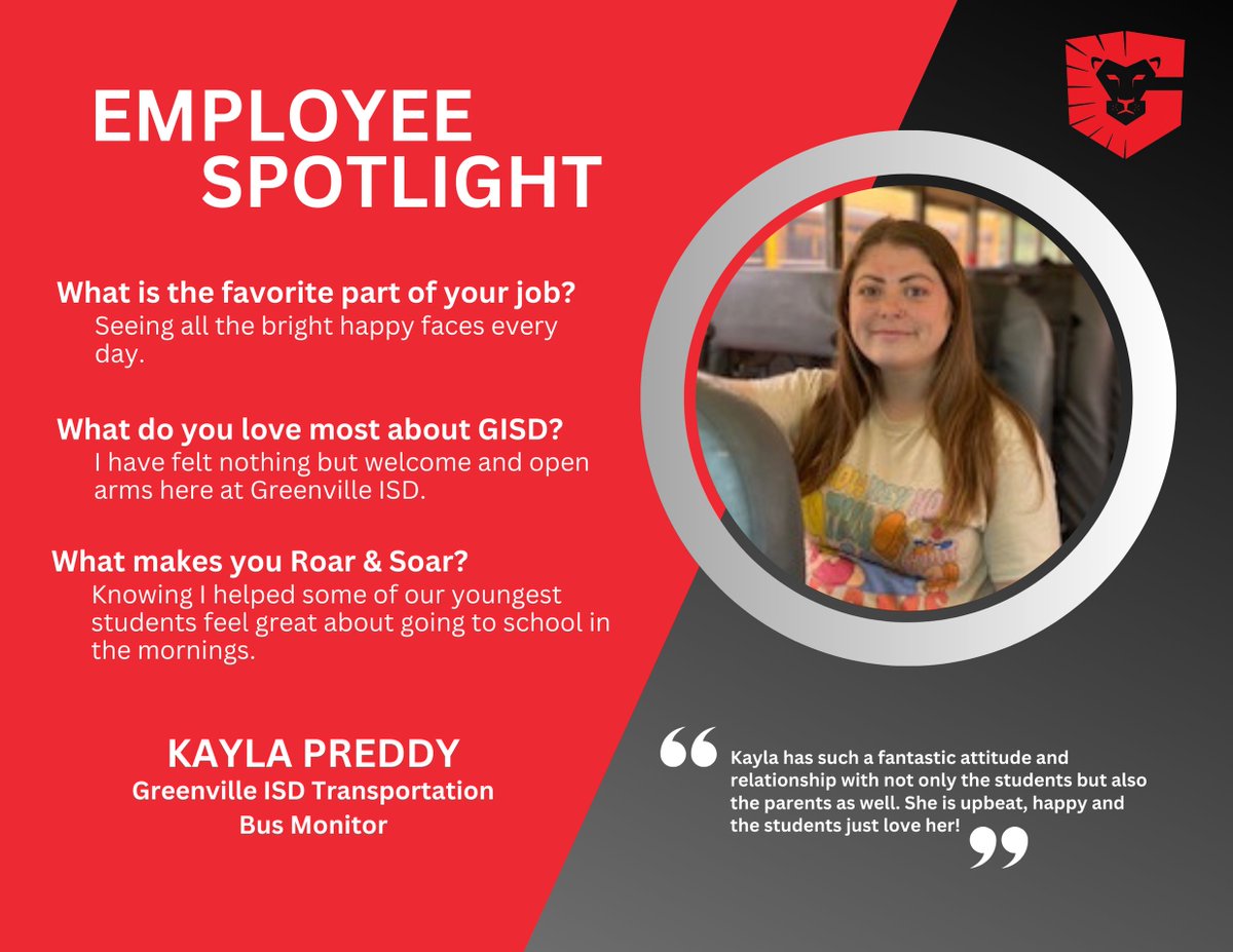This week’s Employee Spotlight comes from 𝗧𝗿𝗮𝘃𝗶𝘀 𝗜𝗻𝘁𝗲𝗿𝗺𝗲𝗱𝗶𝗮𝘁𝗲 and the 𝗚𝗿𝗲𝗲𝗻𝘃𝗶𝗹𝗹𝗲 𝗜𝗦𝗗 𝗧𝗿𝗮𝗻𝘀𝗽𝗼𝗿𝘁𝗮𝘁𝗶𝗼𝗻 𝗗𝗲𝗽𝗮𝗿𝘁𝗺𝗲𝗻𝘁.      

#ForwardTogether #EmployeeSpotlight