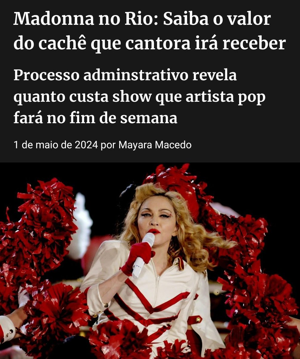 A cantora Madonna fará um show gratuito na praia de Copacabana, no Rio de Janeiro, no próximo sábado (4). Após ser anunciada pelo banco Itaú, foi divulgado também que a Prefeitura do Rio patrocinaria o evento com R$ 10 milhões. Faltando 3 dias para o espetáculo, mais uma…