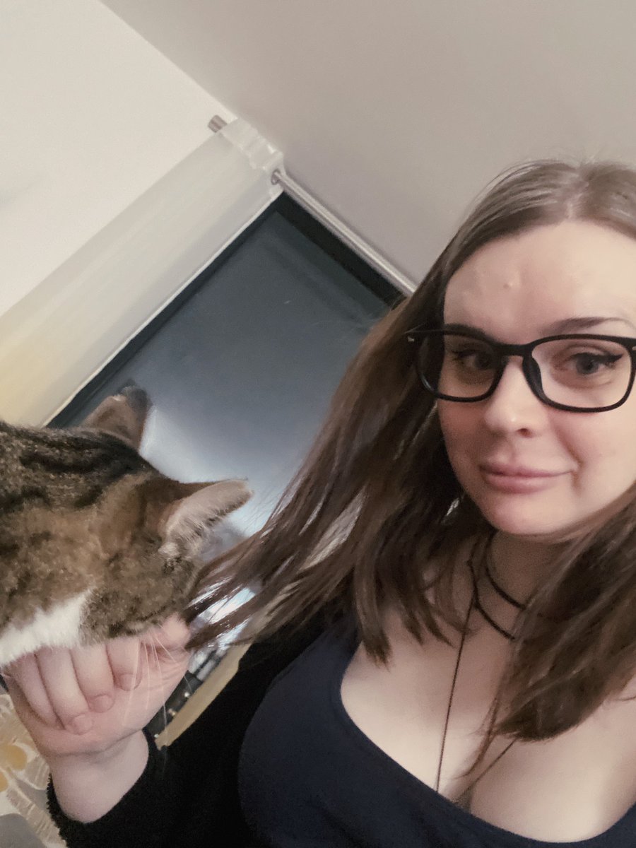 may 1st 2024 / I tried so hard to get a good shot with this little cat of mine because she was sooooo insistent on getting attention when I was done streaming but she hates being on camera and radiates a photo-disruptive field