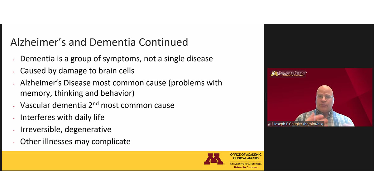 'We've all heard the saying 'old-timers' disease, but Alzheimer's is NOT a normal part of aging ,' @PublicHealthUMN Dr. Joseph Gaugler tells #MiniMedicalSchool attendees.

#alzheimers |  #dementia | #aging | #agingbrain | @UMNCHAI