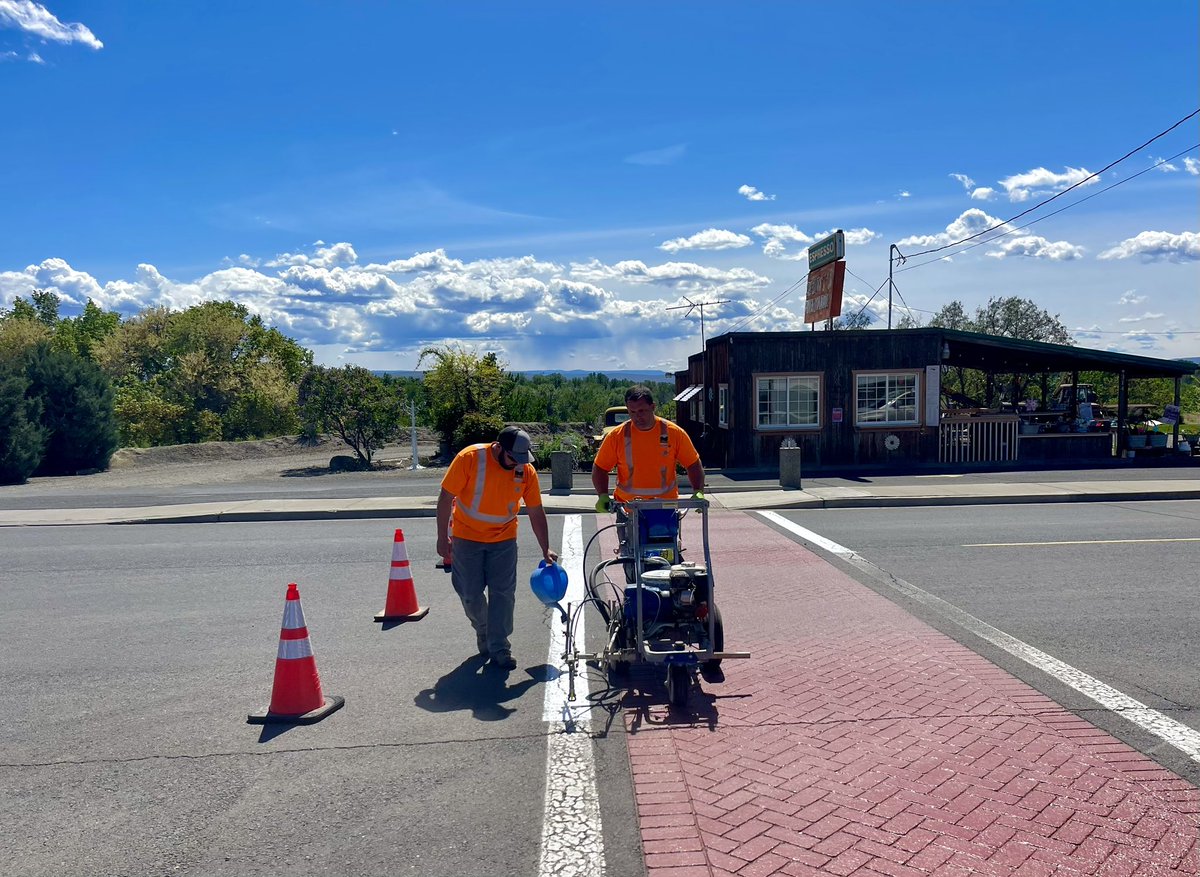 Our Public Works team is out at multiple intersections painting crosswalks. Please give them a brake (literally) and help keep them safe by steering clear and following the directions of the flagger with the stop/slow sign. Thank you! 

#ZillahWA #safetyfirst #publicworks