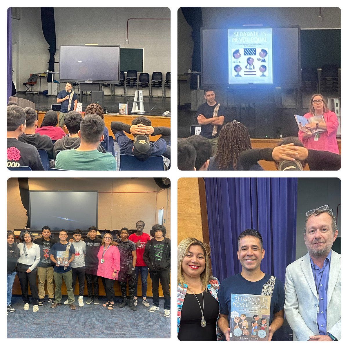 A great start to the day as we enjoyed the visit of @duncantonatiuh Author of many books including “Separate is Never Equal: Sylvia Mendez and Her Family’s Fight for Desegregation” at our own Sylvia Mendez Newcomers School! @GCSchoolsNC @Super_GCS #RepresentationMatters