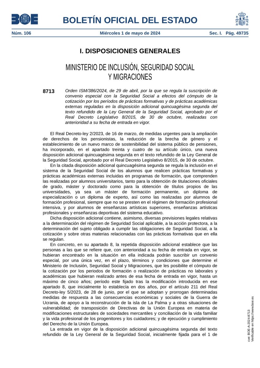 instrabajoyss's tweet image. 🔵 #BOE 1.5.2024 

Procedimiento para pedir el reconocimiento de cotización de las #prácticas. 

🔹Prácticas no remuneradas (realizadas antes de 1/01/2024

🔹Prácticas remuneradas: Realizadas antes del 1 de noviembre de 2011

⬇️

boe.es/boe/dias/2024/…