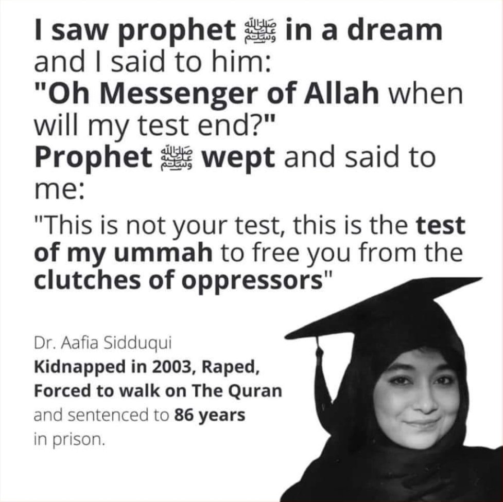 Dr. Aafia Siddiqui's story is a reminder that the fight for justice is ongoing. Let's keep pushing for her release and never give up until she is free. #IAmAafia #FreeAafia