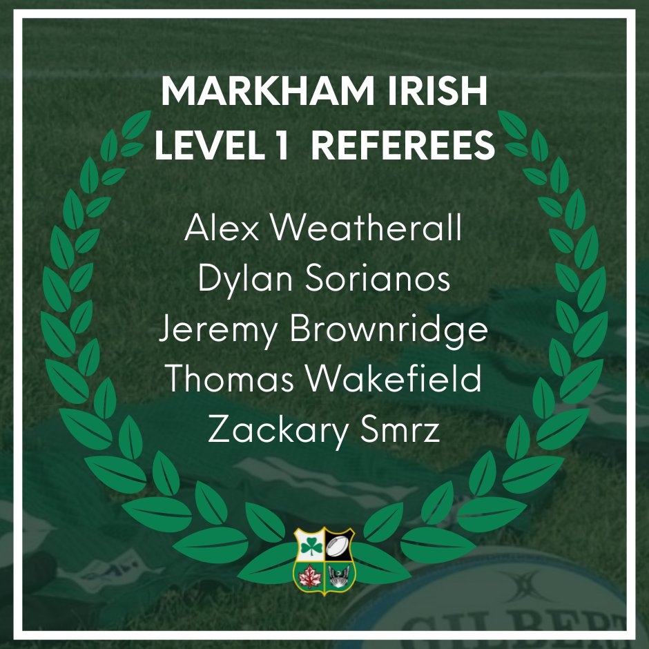 Huge congratulations and shout out to the 5 Markham Irish players who successfully completed their Level 1 Referee Certification course this past weekend. We're excited to see them develop further as players while also supporting the growth and development of the game.