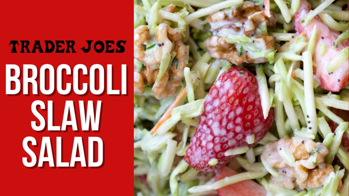 Prep your strawberries, dump, mix, and serve.  That’s all there is to it with this incredible Trader Joes Broccoli Slaw Salad! #haveaplant  bit.ly/3FHDQvT