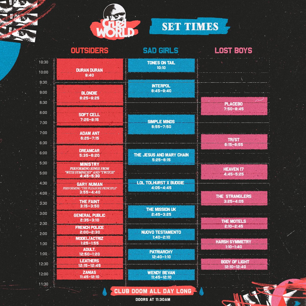 CRUEL WORLD 2024 SET TIMES ARE HERE 🥀