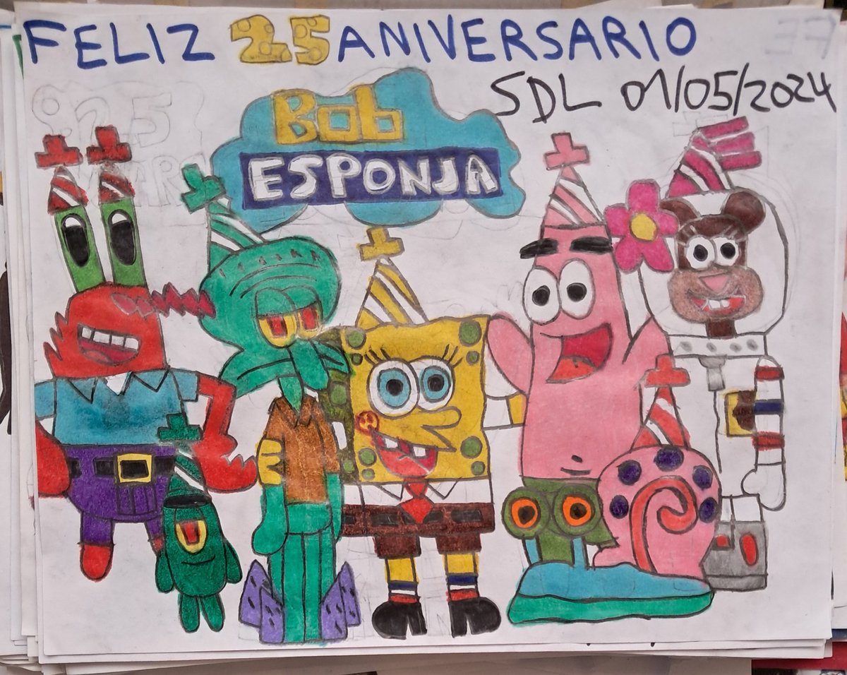 Un día como hoy, se cymplen 25 años del estreno de Bob Esponja, y de mi parte hice este dibujo. Espero que les guste. #BobEsponja #SpongebobSquarepants #Spongebob25thAnniversary @luiscarreno1 @alfonsodoblaje @lili_chacon @RenzoJimenezDub #LuisPerezPons #AngelMujica #Nickelodeon