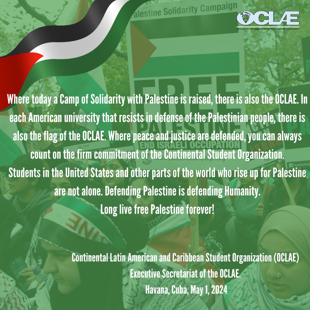 The members of OCLAE, consistent with the defense of the rights of the student movement and just causes, repudiate the repression of the U.S. government against students and professors...Read in the link the Statement 👉drive.google.com/drive/folders/… @PeoplesForumNYC @manolo_realengo