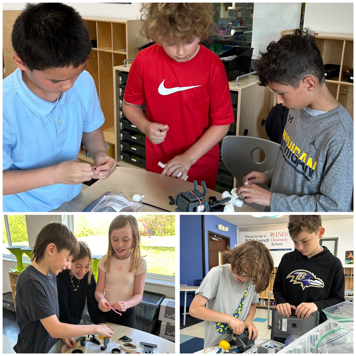 Caution: engineers at work! 4th graders are applying their knowledge about energy transfers and collisions to add the final touches to their egg cart designs. Students have collaborated and engineered designs to save the egg.