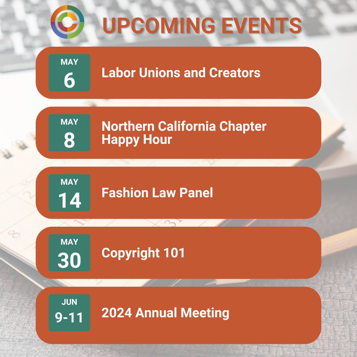 You won't want to miss the #CopyrightSociety upcoming events! 📅 

#SaveTheDate and register ➡️ copyrightsociety.org/events

#CopyrightLaw #CopyrightLearning #Networking  #Copyright