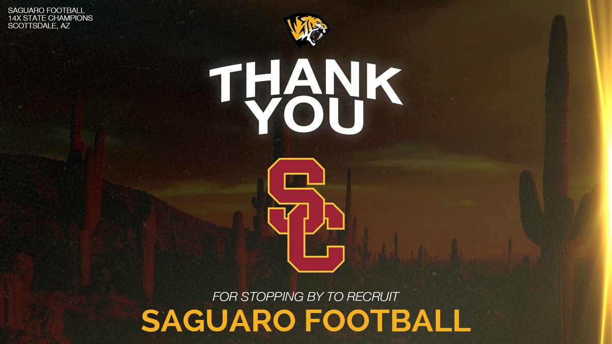 Appreciate @CoachLukeHuard of @uscfb for stopping by to recruit Saguaro this morning! #SagU | @D_TKelly