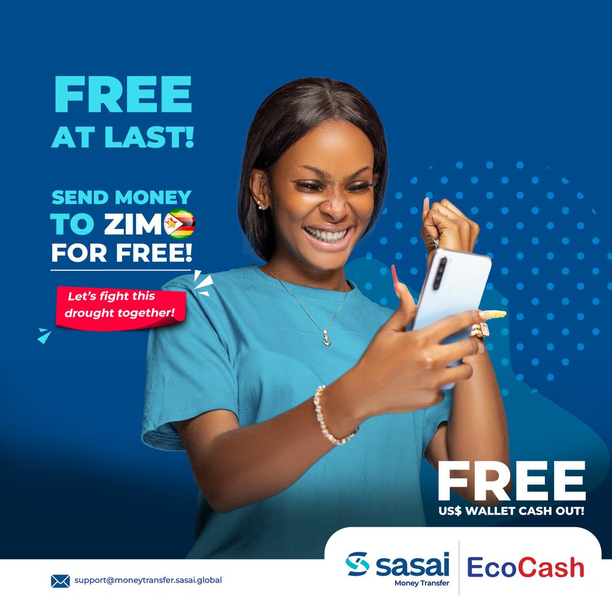 Are you in the UK n SA, send money home via Sasai money transfer into EcoCash for FREE today and your loved ones in Zim will Cash it Out for Free. #Let’s fight this drought together