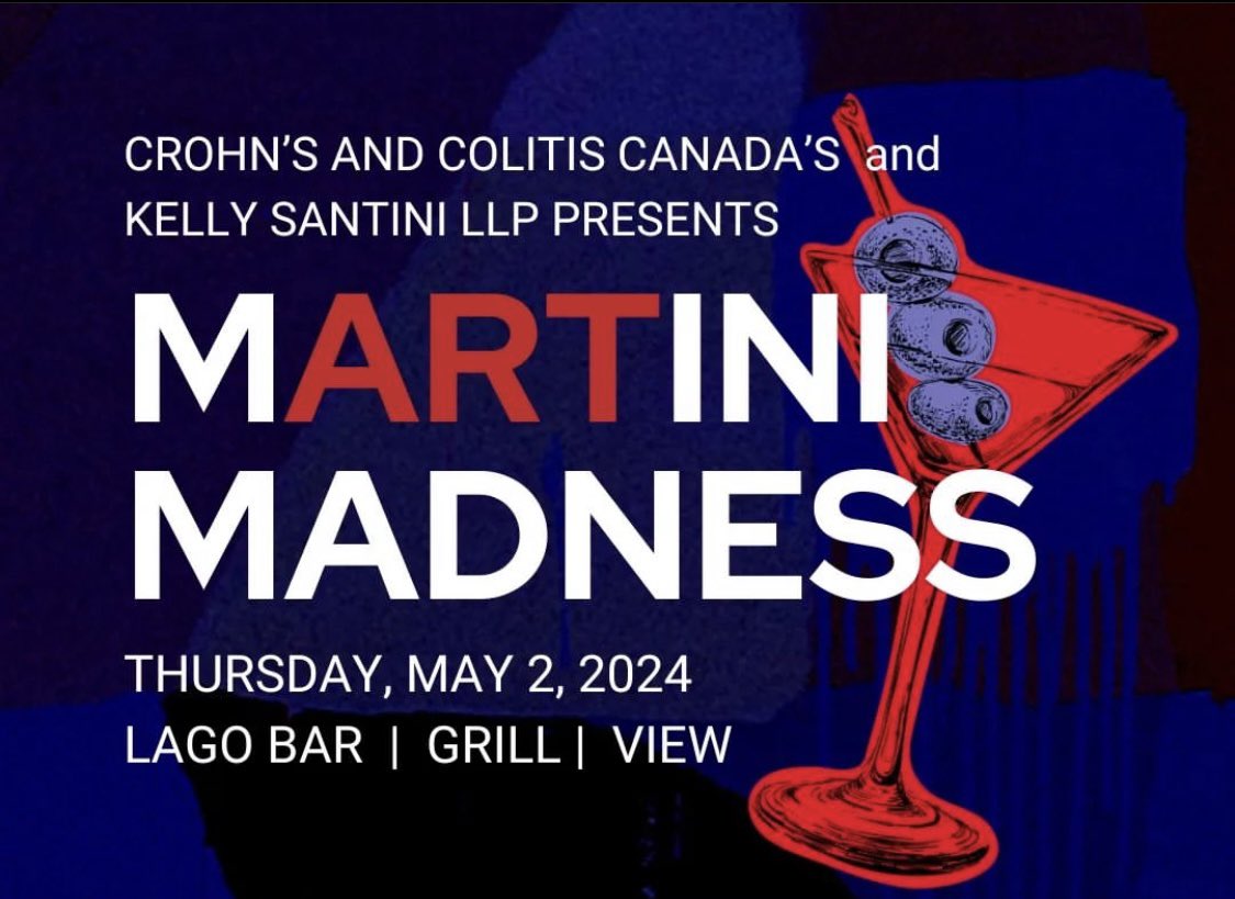 Tomorrow Night, the 17th Annual Martini Madness Event Presented by @KellySantiniLaw takes place at Lago in support of Crohn’s & Colitis Canada: crohnsandcolitis.ca/Location/Ontar…