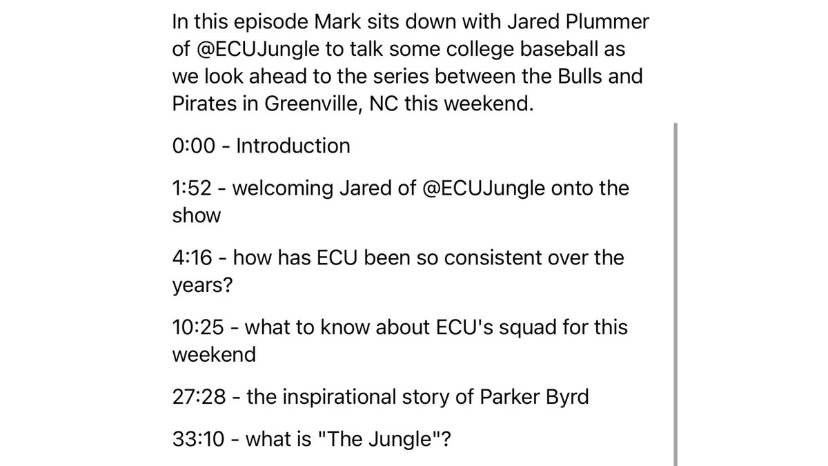 New episode featuring our friends at @ECUJungle ahead of the big series between @USFBaseball and #5 nationally ranked @ECUBaseball this weekend! 🍏: podcasts.apple.com/us/podcast/its…