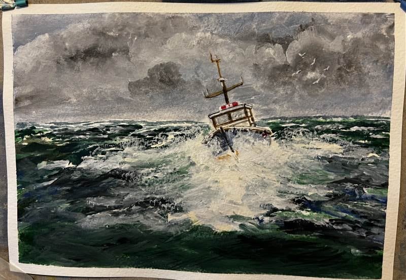 artbybrianstore.etsy.com/listing/171024… Sale for McMillans Charity ⁦@charlesevansart⁩ thanks to Charles Evans for reference to his YouTube tutorial boat on the sea.