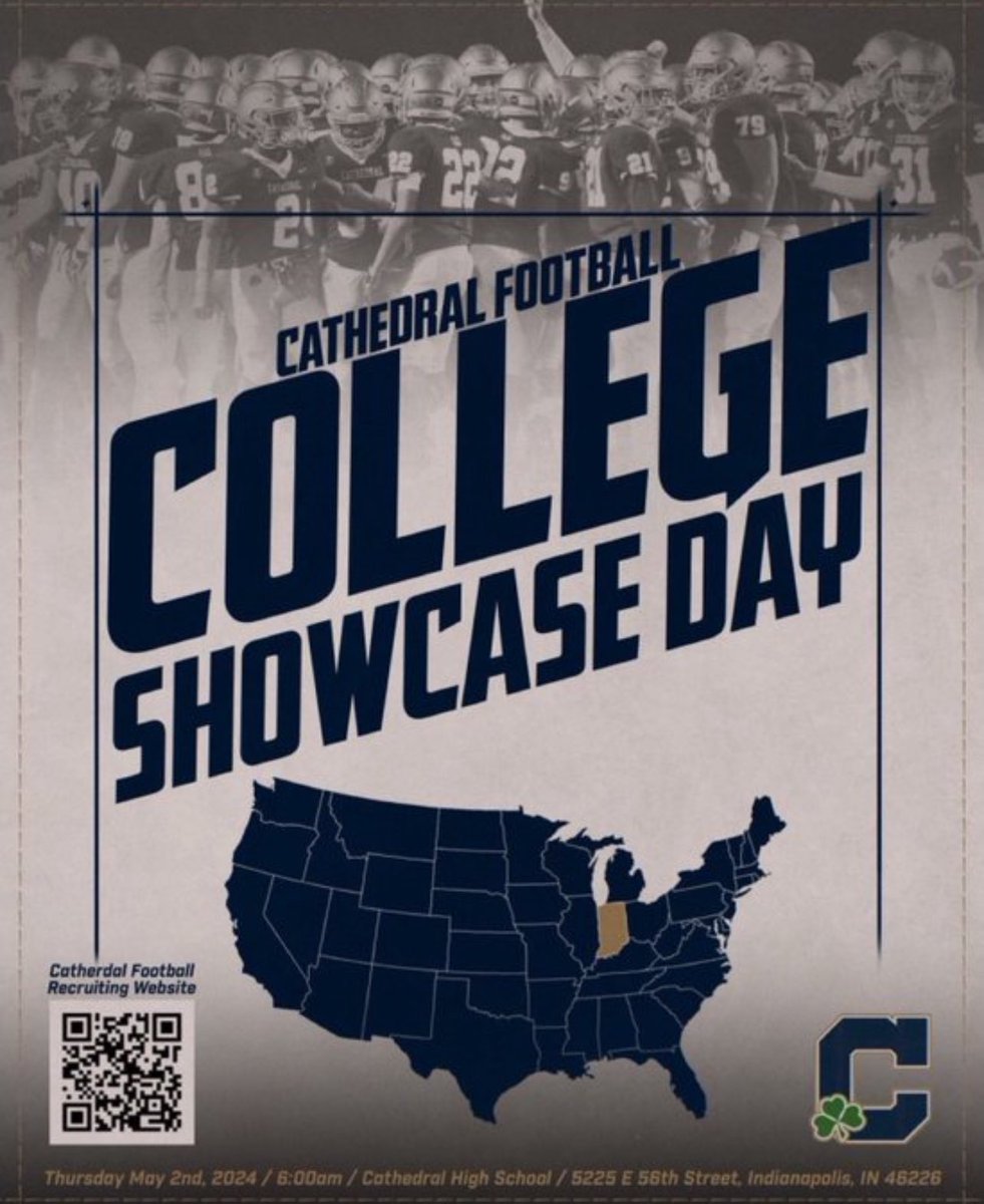 Attention coaches, come see myself and my teammates compete and show off our skills at our High School College Showcase Day <a href="/CathedralFBall/">Cathedral Football</a> this Thursday May 2nd at 6am. Location is Cathedral High School. Go ☘️
<a href="/Coachpeebs/">Bill Peebles</a> <a href="/irishpanzer/">Matt Panzer</a>