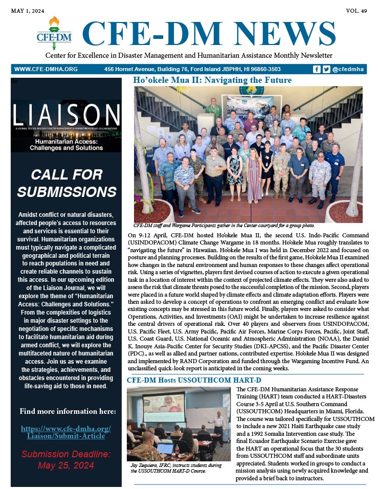 Our May Newsletter is now available! cfe-dmha.org/LinkClick.aspx… Learn about civ-mil collaborations in humanitarian assistance and disaster response throughout the #IndoPacific region.