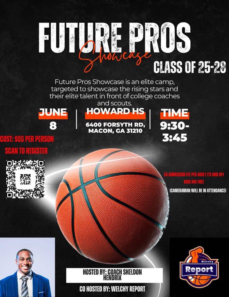 Future Pros Showcase 
Presented By: <a href="/_CoachHendrix/">Sheldon Hendrix</a> 
Co Hosted: <a href="/TheWelchyReport/">Welchy Report</a> 

Middle Georgia and surrounding areas let’s work!!! 

🗓️June 8th  9:30-3:45
📍Howard High School 

✅Media Coverage
✅Get Coached by College Coaches  
✅Mixtapes Available
✅Great Competition