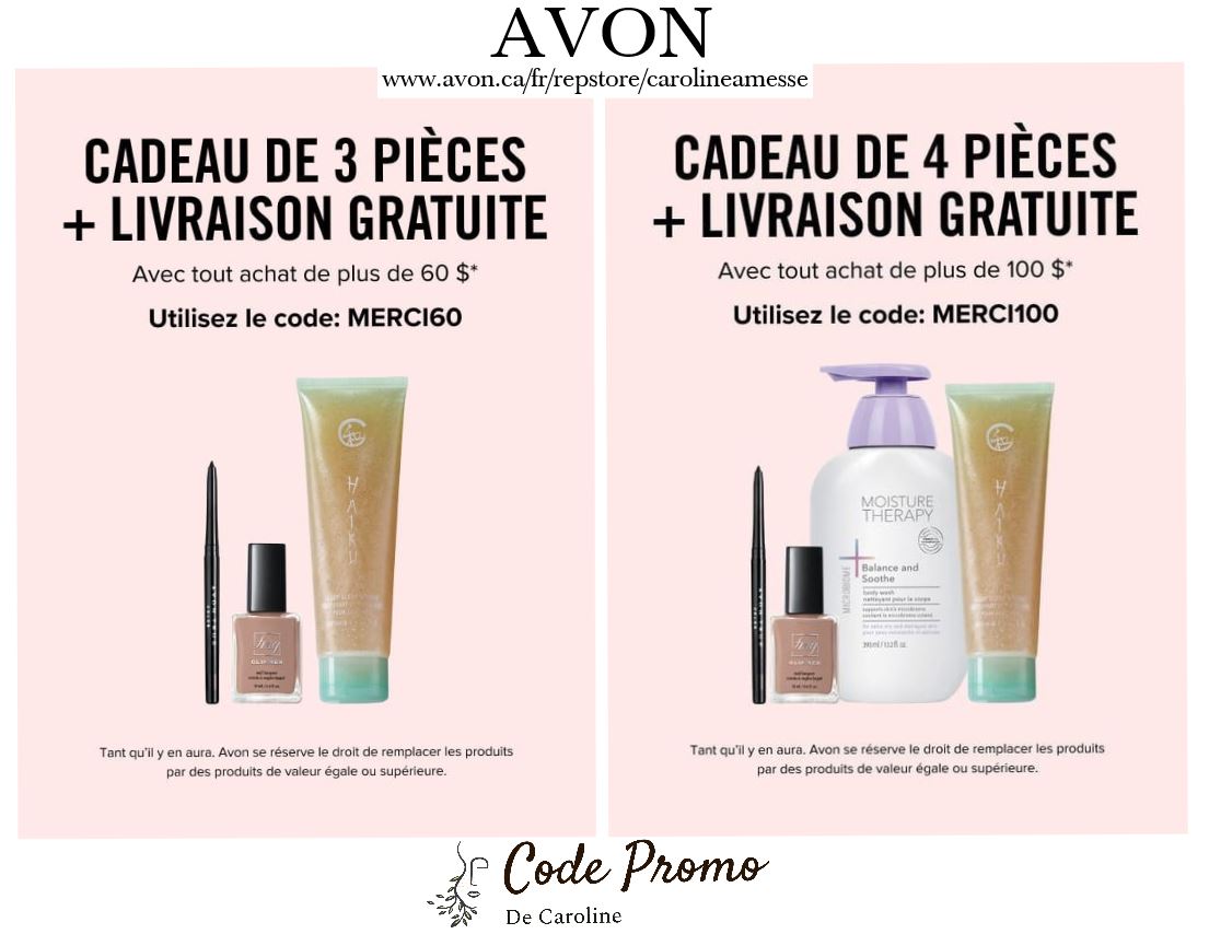 📷 Notre prochain événement débute aujourd'hui et se termine le 03/05/24 à 23h59
avon.ca/fr/repstore/ca…

Utilisateur Français : MERCI60, MERCI100
Utilisateur anglais : CHEERS60, CHEERS100
Bon magasinage 📷

#dealsdealsdeals #dealoftheday #boutiqueshopping #soinvisage  #parfums