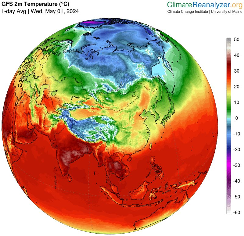 We are getting a peek into the global inferno to come. Peak June summer temps being experienced in #Asia already and it’s only May 1st. Parts of the #Philippines hit a lung burning life threatening 53C heat index. The world you grew up in no longer exists. Mitigation is urgent.