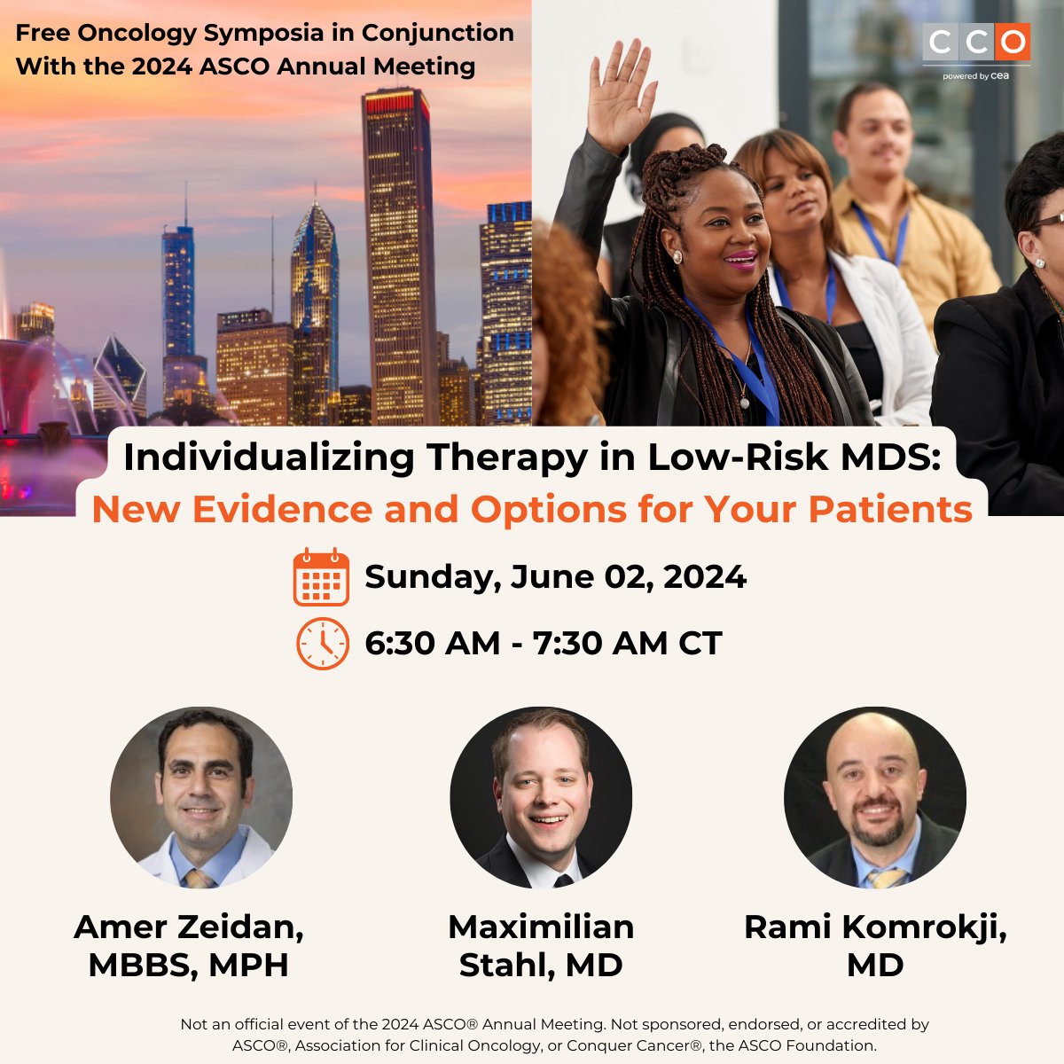 I’m excited to be at the #OncologySymposia in Conjunction With #ASCO2024 @CCO_Education

Join me for a #CME webinar, we’ll discuss the latest data on managing #anemia in patients with low-risk #MDSsm with @MaxStahlMD @Ramikomrokji 

Register here👉 clinicaloptions.com/events/anemia-…
