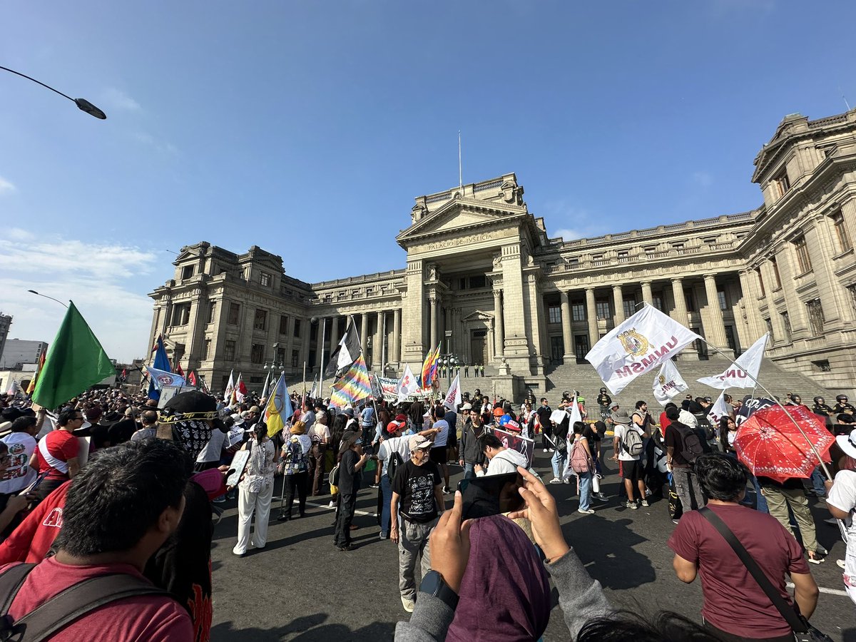 Entre el grupo que salió a protestar también hay figuras políticas. Congresistas como Flor Pablo y Sigrid Bazan. Exparlamentarios como Gino Costa, Gloria Montenegro y Mirtha Vásquez (expremier). Y asesores congresales de Perú libre, sin distintivo.