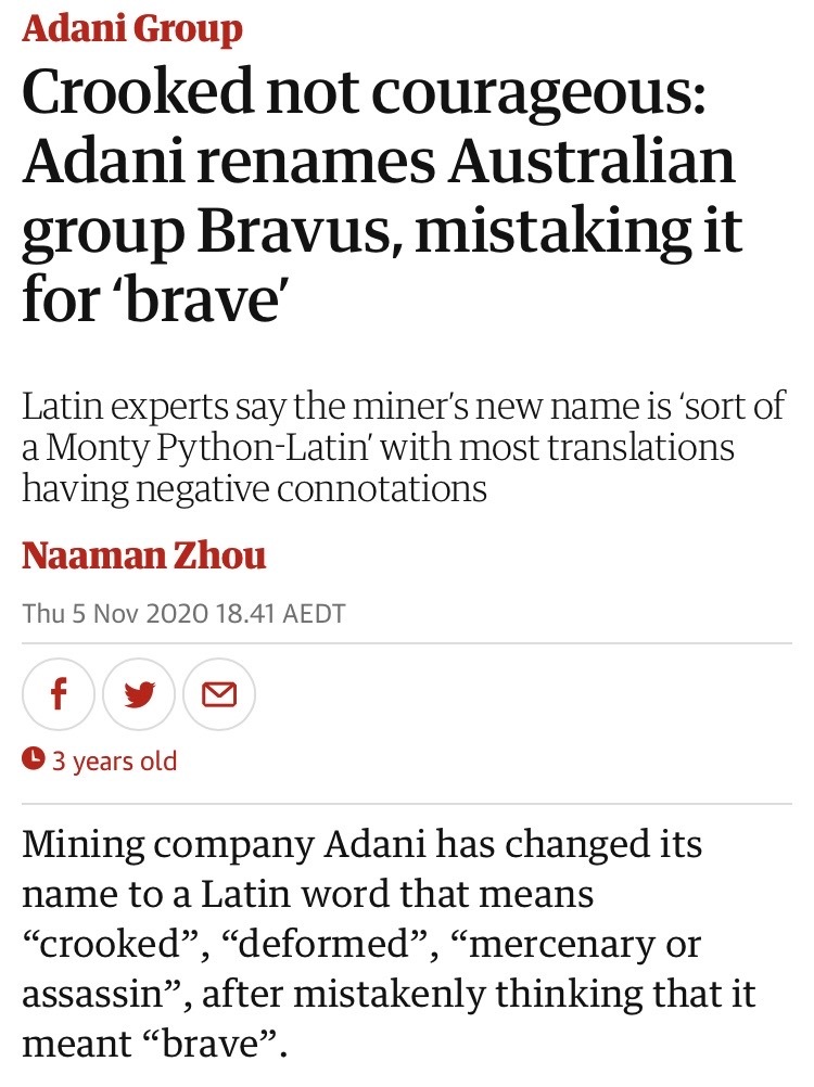 Hey @AdaniOnline, if you don't want to be called villains why did you name yourselves Bravus? #StopAdani