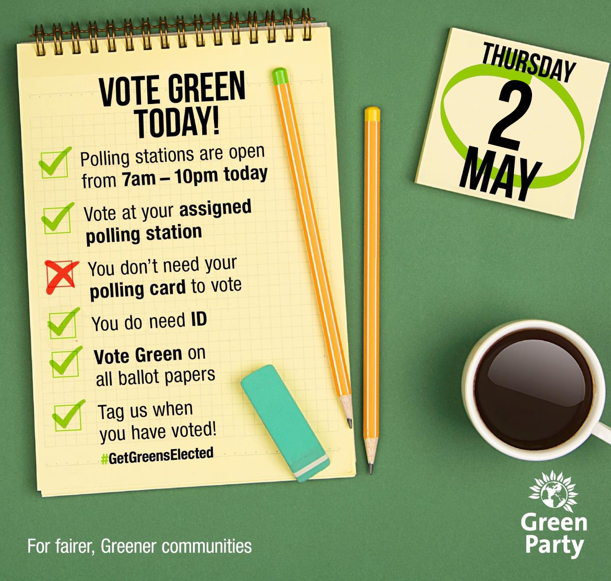 Today's the day to #GetGreensElected 💚 Help us to get our 3rd Coventry City Councillor!