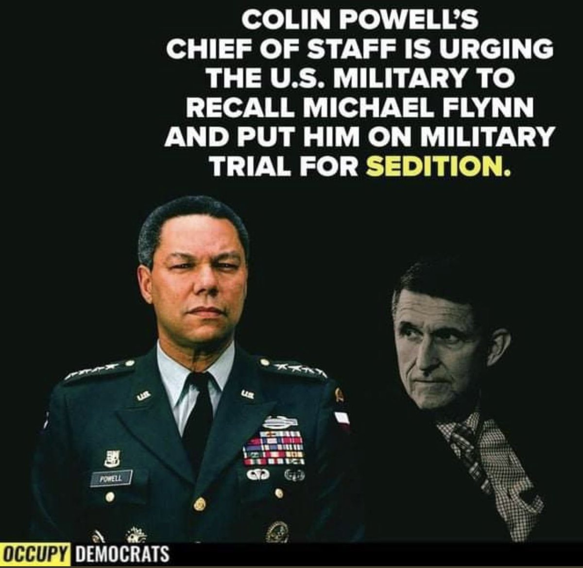 Before Colin Powell died, he thought that Michael Flynn should be brought back in active duty and prosecuted for his treason.