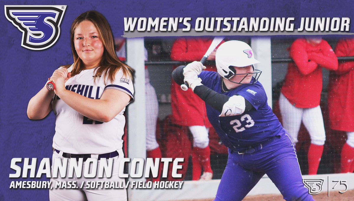 We'd say these juniors are quite OUTSTANDING‼️ Congratulations to Shannon Conte of both @Stonehillsball and @Stonehillfh as well as Jack Thorbahn of @StonehillBASE for being named the 2024 Stonehill Outstanding Juniors! 🏆 #GoHill
