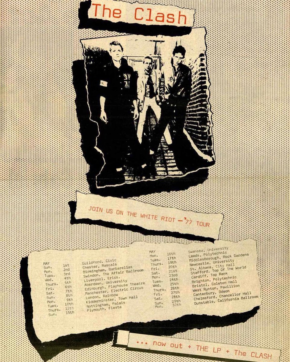 1st May 1977 The Clash begin The White Riot Tour at Civic Hall, Guildford, England - with support from Buzzcocks and The Jam and the Slits