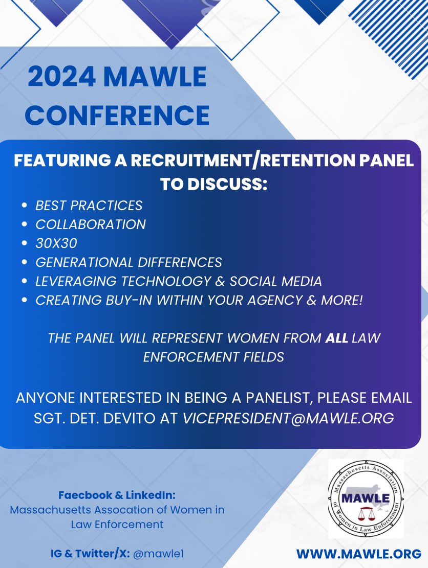 ATTENTION! Interested in being a recruitment panelist at our fall conference?! Let us know! #MAWLE #womeninlawenforcement