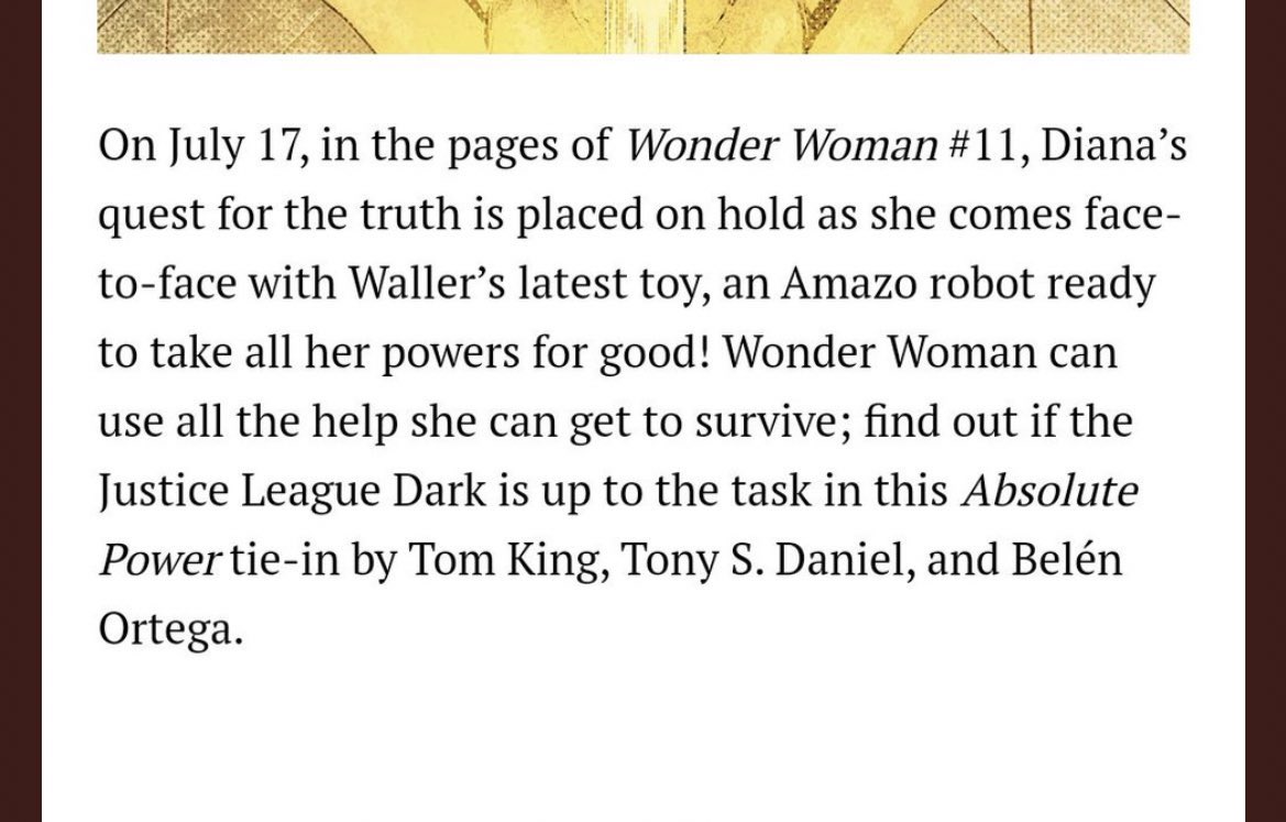 I love that Wonder Woman is still attached to the Justice League Dark team