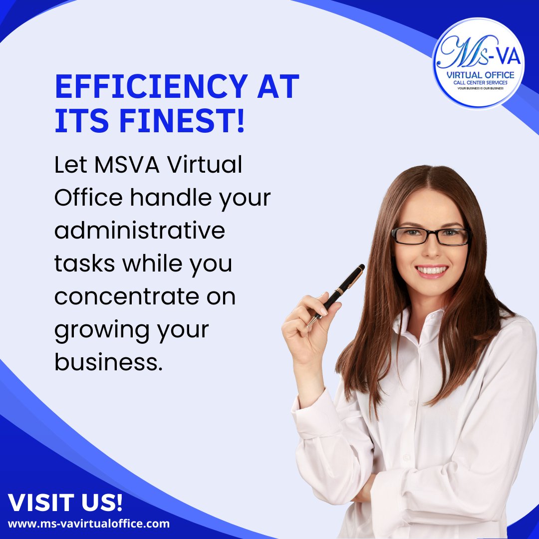 Let us handle your administrative tasks with precision and professionalism, allowing you to concentrate on driving your business forward!

#EfficientWork  #ProfessionalSupport #virtualassistance #virtualassistants #virtualoffice #msvavirtualoffice